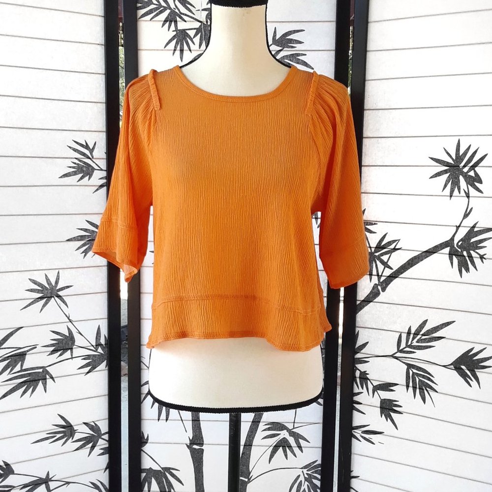 ZARA Orange Crinkle Crepe 1/2 Sleeve Boxy Crop Top